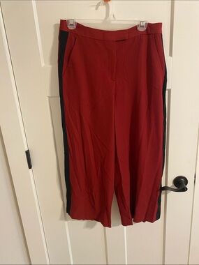 MICHAEL Michael Kors Red Wide-Leg Capris with Black Side Stripes